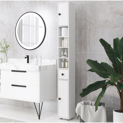 meuble rangement armoire haute 180x20 cm bois blanc OKMYHOME (1/5)
