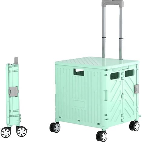 Chariot pliant portable à tirer, design léger, polyvalent pour le shopping, Turquoise (1/2)