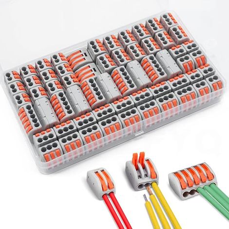 Electrical Connectors, 60 Pieces Connection Terminals with Control Lever, 30pcs 3 Inputs, 20pcs 2 Inputs, 10pcs 5 Inputs, for Solid, Stranded and Flexible Wires (1/5)