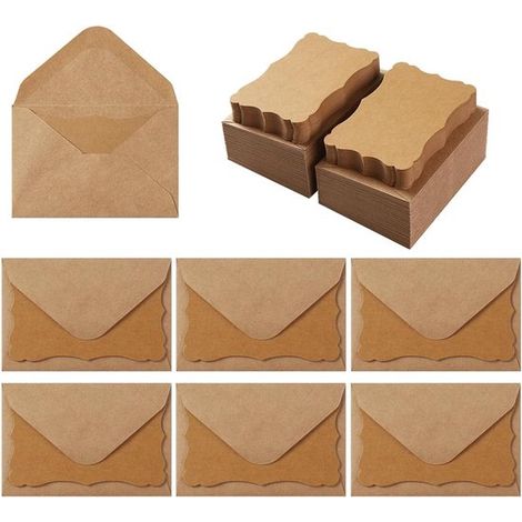 Lot de 100 mini-enveloppes kraft avec cartes – 4x2,7 pouces – Autocollantes – Mariages, vœux, mots d'amour (1/5)