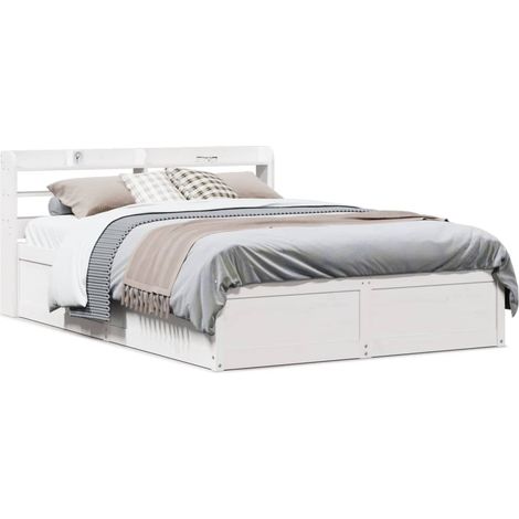 Bed Frame with Headboard White 160x200 cm Solid Wood Pine vidaXL (1/5)
