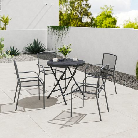 Table jardin Rond pliable 4 personnes Regarde bois Acier plastique - Dimensions: 80x80x73 cm - Couleur: Gris foncé