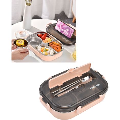 Isolierte Lunchbox aus Edelstahl 304, unterteilt, ideal für Büroangestellte, Kinder und Schulkinder, rosa. (1/5)