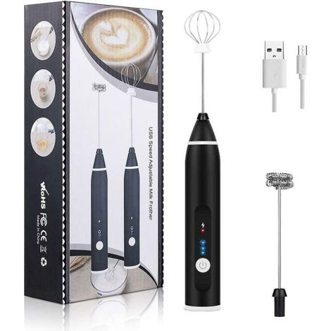 Schiaccialatte elettrico portatile USB in due parti, frusta per schiumare, mixer per bevande ricaricabile a 3 velocità (nero) (1/5)