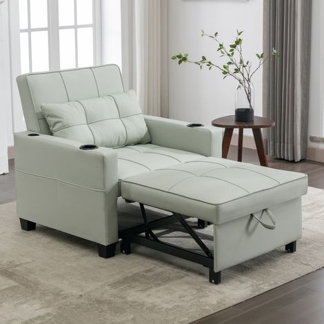 Divano letto estraibile 3 in 1, 1 posto, verde chiaro, con portabicchieri e tasca laterale,74x87x84 cm (1/5)