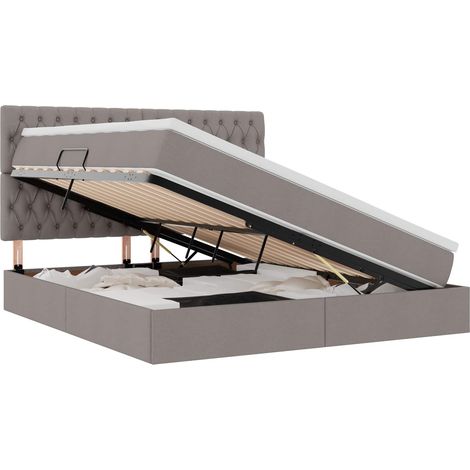 Maison Exclusive - LED-Speicherbett mit Matratze Taupe 160 x 200