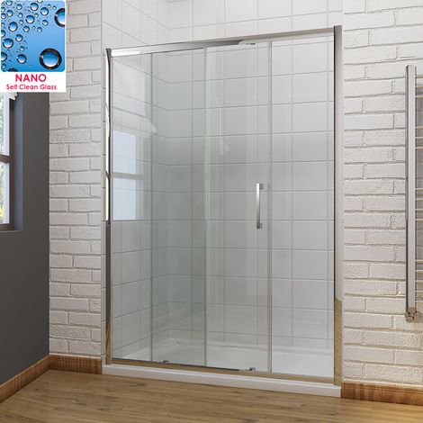 ELEGANT 1200 x 700mm Sliding Shower Door Modern Bathroom 8mm Easy Clean Glass Shower Enclosure Cubicle Door with Shower Tray and Waste (1/5)