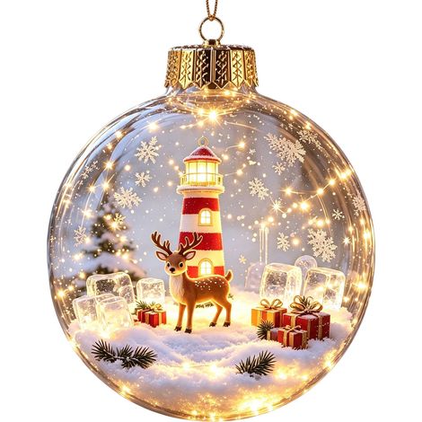 Boule à neige lumineuse 3D en acrylique transparent, décoration de Noël à suspendre au sapin avec un adorable lapin, idéale pour les fêtes de famille. (1/5)