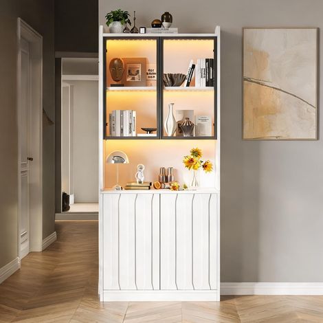 Vitrine haute 80 x 35 x 200 cm en panneaux de particules blancs (1/5)