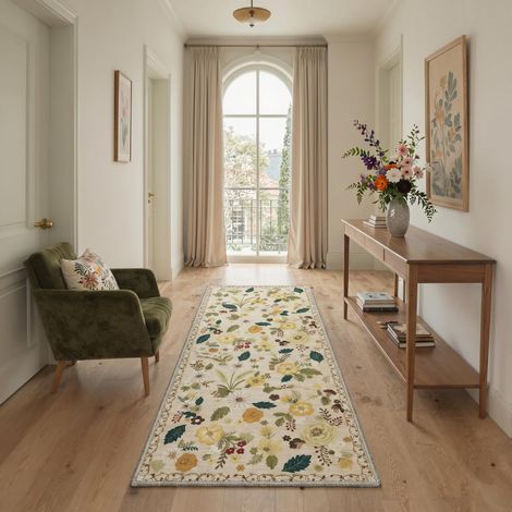 Tapis Salon Vintage Entree 80x150cm Lavable en Machine AntidéRapant Poil Ras, pour Chambre Salle a Manger Descente de Lit Bureau, Cuisine,Vert Sauge Crémeux (1/5)