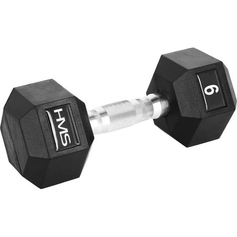 9 kg Rubber Hex Dumbbell, Knurled Grip Handle (1/2)