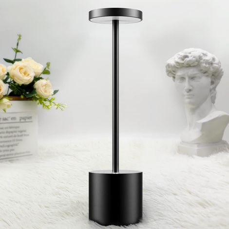 Lampe de table sans fil rechargeable, 800mAh lampe de bureau LED en métal design charge usb, 3 modes de couleur, pour chevet, exterieur, terrasse, restaurant (1/5)