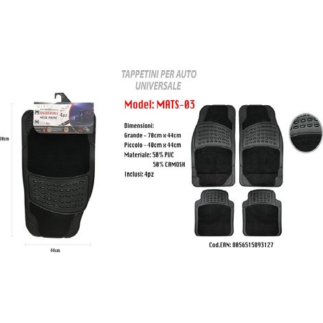 TRADE SHOP - Tappetino Universale Da Auto Pvc Camoscio Anteriore Posteriore 4pz Maxtech Mats-03 -