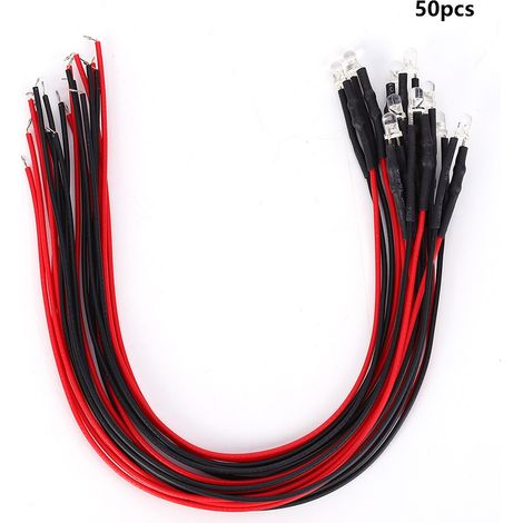 Diode filaire lumineuse à tête ronde, 50 pièces, prise droite, perles LED 12V 3mm (1/5)