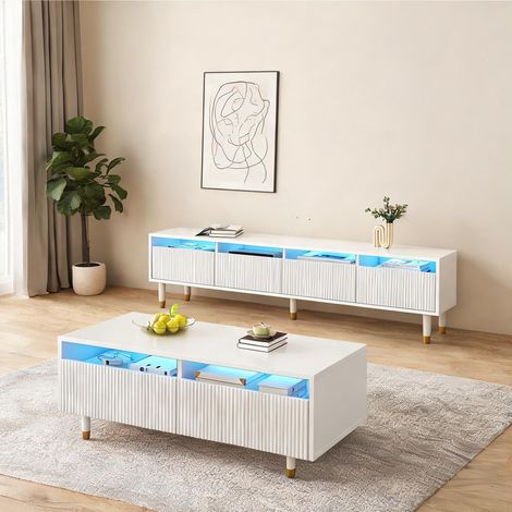 Set TV et table basse 2 pièces avec LED 7 couleurs en MDF (1/5)