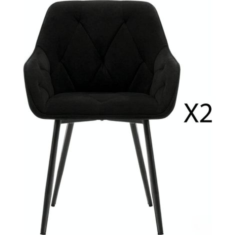 Set de 2 sillas de comedor tapizadas en terciopelo negro con reposabrazos y patas de metal MODENUIT (1/5)