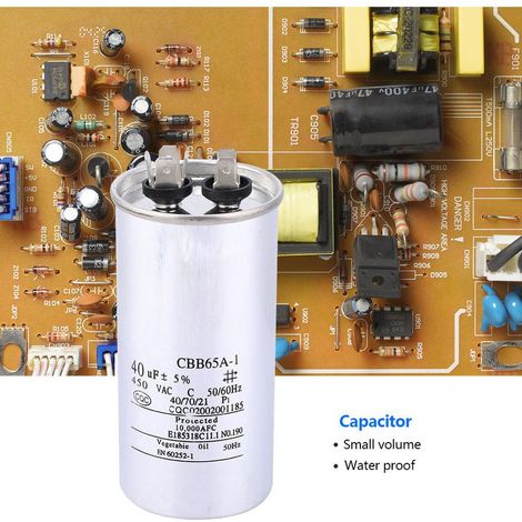Condensateur CBB65 40µF 450V pour Climatiseur et Lave-linge, Capacité 40 Microfarads