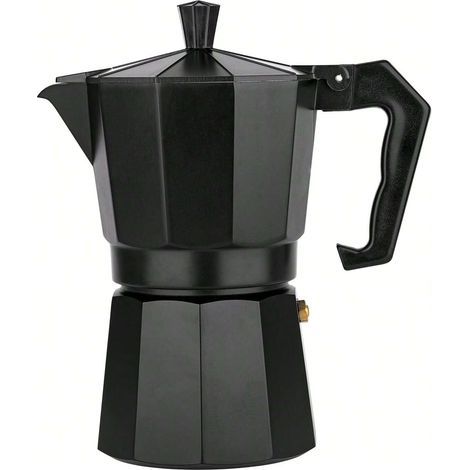 Cafetière italienne Moka en aluminium, cafetière classique, cafetière italienne vintage, cafetière expresso 6 tasses, noir, capacité 300 ml, dimensions 18 x 16 x 8,8 cm (1/4)