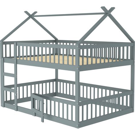 Lit superposé enfant 140 x 200 cm gris avec escalier MODENUIT (1/5)
