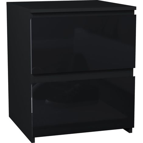 Glinton 1 Drawer Bedside Table High Gloss Cabinet Chest Nightstand Bedroom Furniture, 100% FSC, Black