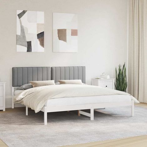 Cadre de lit 180 x 200 cm avec tête de lit rembourrée en lin synthétique gris clair - PANGIVO (1/5)