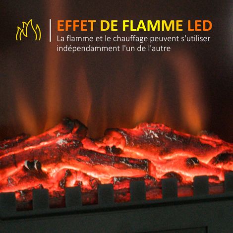 Cheminée électrique sur pied 1000/2000W - Poêle décoratif noir effet flamme LED réaliste, design autonome élégant pour salon, protection surchauffe, 39x23x56.5cm (1/5)
