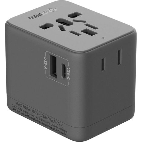 Adaptateur de voyage universel, prise de voyage universelle avec port USB/C/Type A et AC, compatible avec plus de 200 pays. Convertisseur de puissance (1/5)