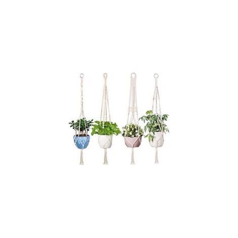Panier Suspendu en Macramé Corde de Coton Robuste 4 Pieds 104cm Support Plante Tissé à la Main Décoration Balcon Jardin (1/4)