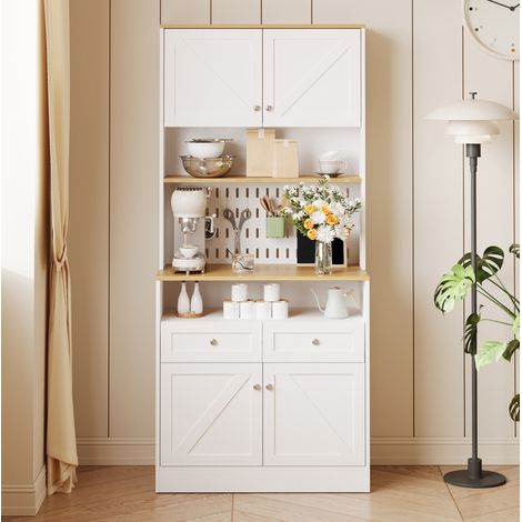 Sideboard aus MDF und Spanplatte in Weiß und Naturholz 80 x 40 x 175 cm mit Lochwand und Stauraum (1/5)