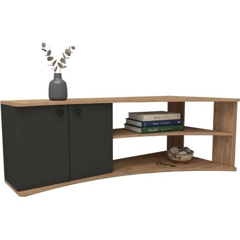 TV-Schrank Roisan, 2 Ablagen, 4 Fächer, 2 Türen, 135x68x49h cm Anthrazit Schwarz