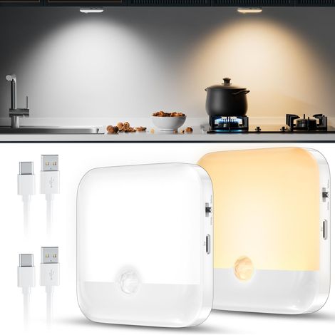 Set di 2 luci notturne a LED ricaricabili e senza fili con sensore di movimento, per interni auto, scale, camere da letto, corridoi, camerette, cucine [Classe energetica A]