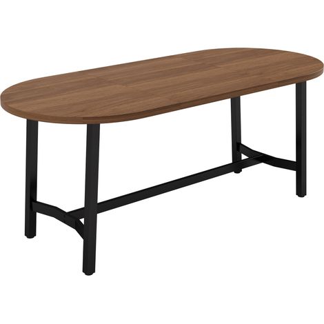 Mesa de comedor 180 x 80 x 75 cm para 6-8 personas, MDF y hierro, color nogal, esquinas redondeadas (1/5)