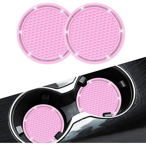 Porte-gobelet de voiture rose, accessoire girly mignon et pailleté. (1/5)