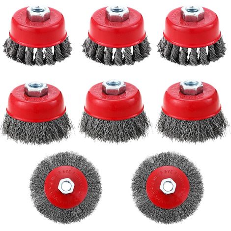 8 x Metal Brushes for Drill Angle Grinder, Metal Brush Grinder 75 mm 100 mm Diameter, for Grinder, Rust Paint Removal (1/5)