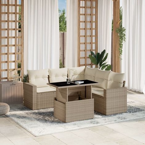 Juego de sofás jardín con cojines 6 pzas ratán sintético beige vidaXL (1/5)