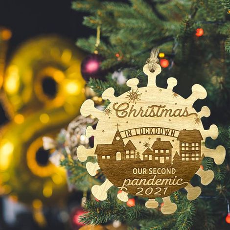 Weihnachtsanhänger aus Holz, Epidemie-Anhänger 2021, Weihnachtsbaumschmuck (1/5)