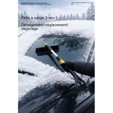 Brosse à neige télescopique pour voiture avec grattoir à glace, outil de déneigement hivernal, tête de brosse rotative 4 directions (1/4)