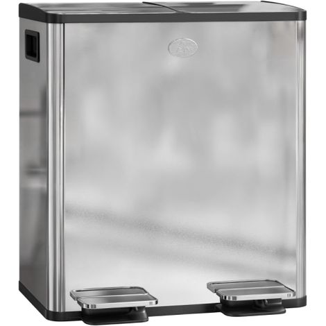 40L Stainless Steel Dual Compartment Trash Bin with Deodorizer Holders - Modern Silver Design