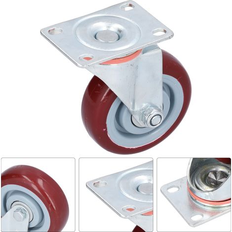 Roulettes industrielles robustes, fixes, silencieuses, en polyuréthane rouge (1/5)