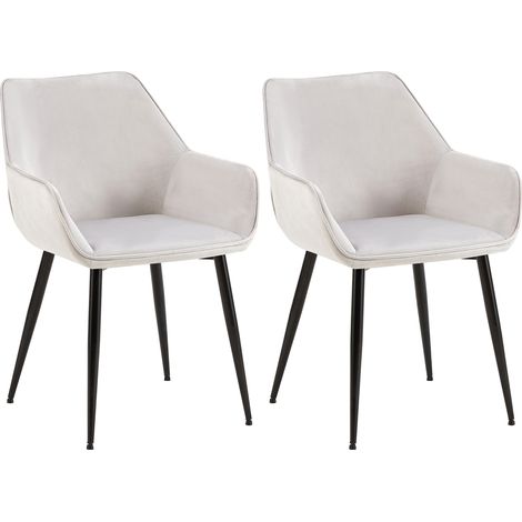Juego de 2 sillas de comedor con reposabrazos en tela de terciopelo gris claro y patas de metal negro 100001583 (1/5)