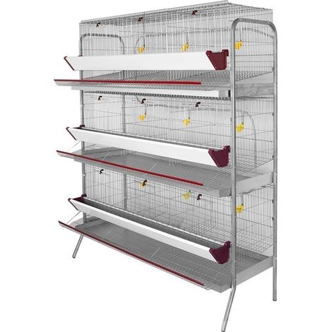 Batteria per 45 Galline ovaiole in 9 reparti 154x70x185 cm. Protezione anti-spreco. Mangiatoia in lamiera laccata. (1/3)