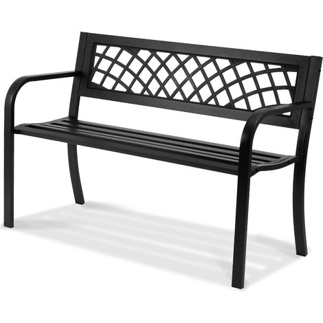 Mophorn Banco de Jardín de Metal Banco de Parque 116,3 cm Banco de Descanso Carga de 218 kg Banco de Jardín y Parque para Exterior con Respaldo y Reposabrazos Banco para Jardín, Parque, Patio, Porche