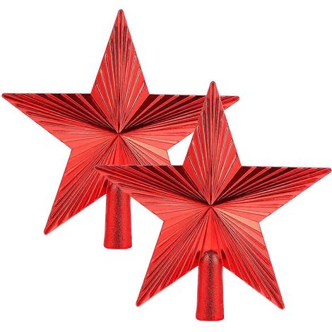 Pendentif pentagramme étoile pour sapin de Noël (2 pièces) en plastique rouge (1/4)