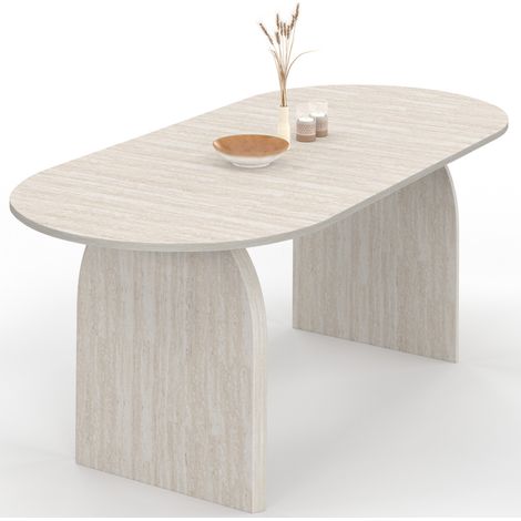 Idmarket – Table à manger extensible ovale effet travertin 160-200 cm – 6-10 personnes – Design moderne et convivial – Structure en MDF robuste