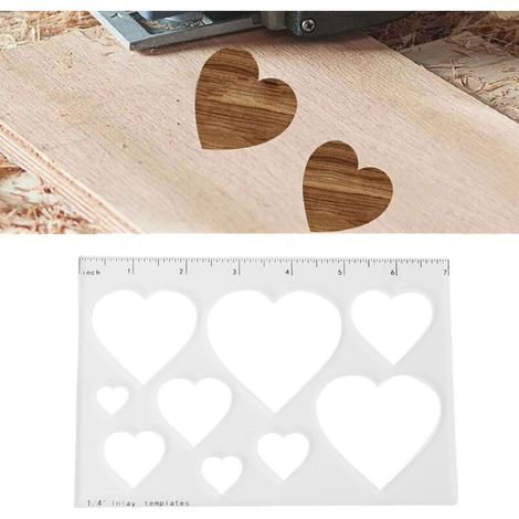 Gabarit décoratif pour défonceuse, pochoir en acrylique transparent avec règle graduée pour le travail du bois, motif cœur, 9 en 1 (1/5)