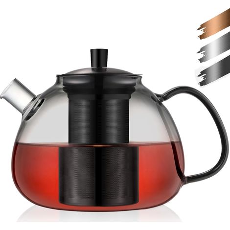Théière en Verre Borosilicate Noir 1500 ml Avec Passoire Amovible en Acier Inoxydable 18/8 Résistant à la Chaleur pour Thé Noir, Vert, aux Fruits et Parfumé (1/5)