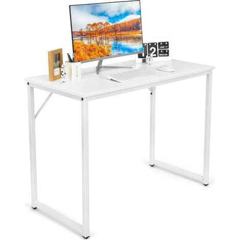 COSTWAY Schreibtisch, Kleiner Computertisch, 100 x 50 x 75 cm, Metallrahmen, für Homeoffice, Arbeitszimmer Weiss (1/5)