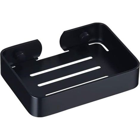 Porte-savon mural en métal inoxydable noir, idéal pour la douche, la salle de bain ou le plan de travail de cuisine. Dimensions : 13,5 × 9,7 cm. Dimensions : 13,5 × 9,7 cm. (1/5)
