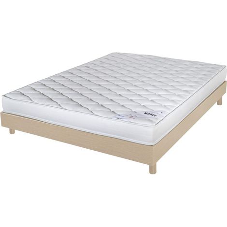 Matelas + sommier 140x190 Mousse - Marly - Soutien ferme - Sommier démonté - Chêne (1/5)