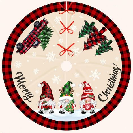 Jupe de sapin de Noël 2026, décorations de Noël, jupe de sapin à imprimé dessin animé, dessous de sapin - Diamètre 120 cm - B-15